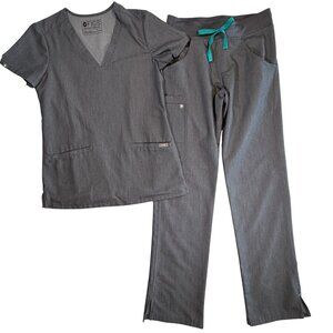 FIGS Gray Scrubs Top & Straight Leg Pants Set XXS